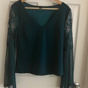 SHEIN Deep Teal Lace Sleeve Blouse